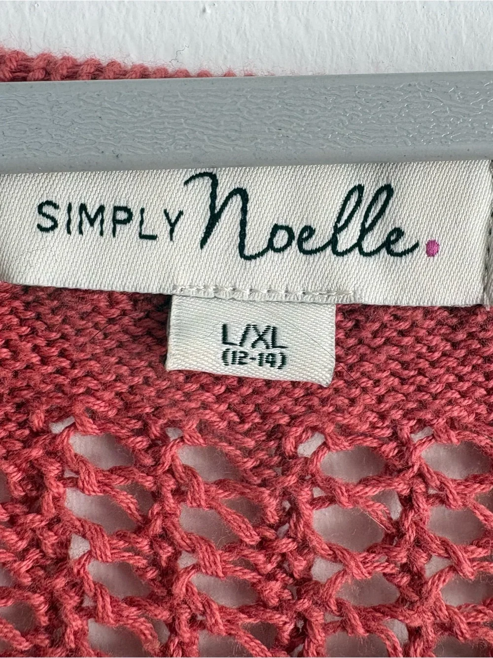 Simply Noelle Coral Red Open-Knit Crochet Boho Pullover Sweater Women’s L/XL - Picture 2 of 4